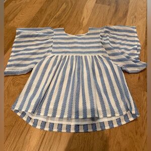 Emerson Fry Blue and White Striped Square-Neck Peasant Blouse